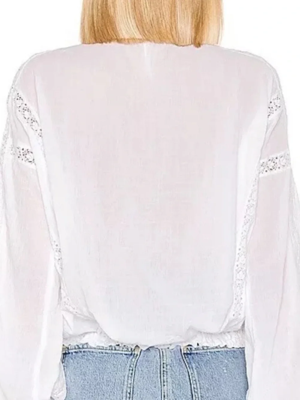 Free People Maria Maria Embroidered Lace Long Sleeve Blouse Large White Boho